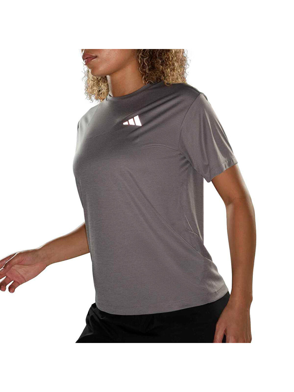 Running Essentials Kadın Gri Yuvarlak Yaka Tişört-4