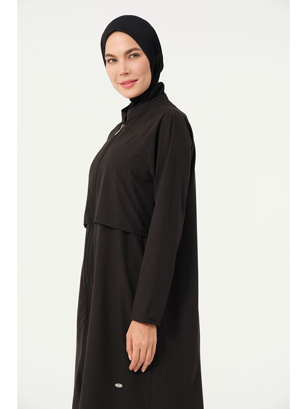 Siyah Kadın Fermuarlı Kapalı Dik Yaka Lastikli Paça Hızlı Kuruyan Tesettür Mayo-2