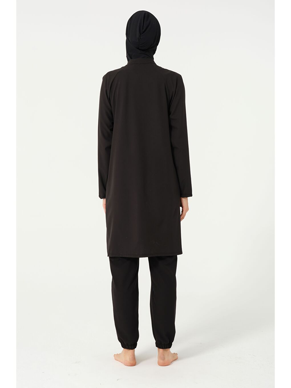 Siyah Kadın Fermuarlı Kapalı Dik Yaka Lastikli Paça Hızlı Kuruyan Tesettür Mayo-3