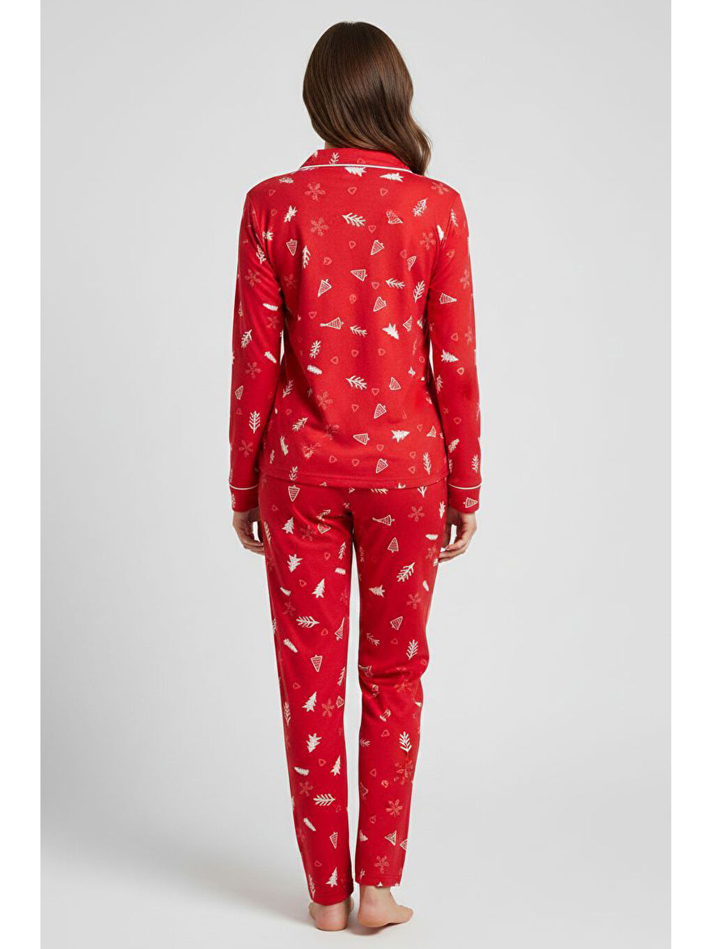 Kırmızı Ara Biyeli Baskılı Süet Pijama Takımı Kirmizi - 28086-KIRMIZI-1