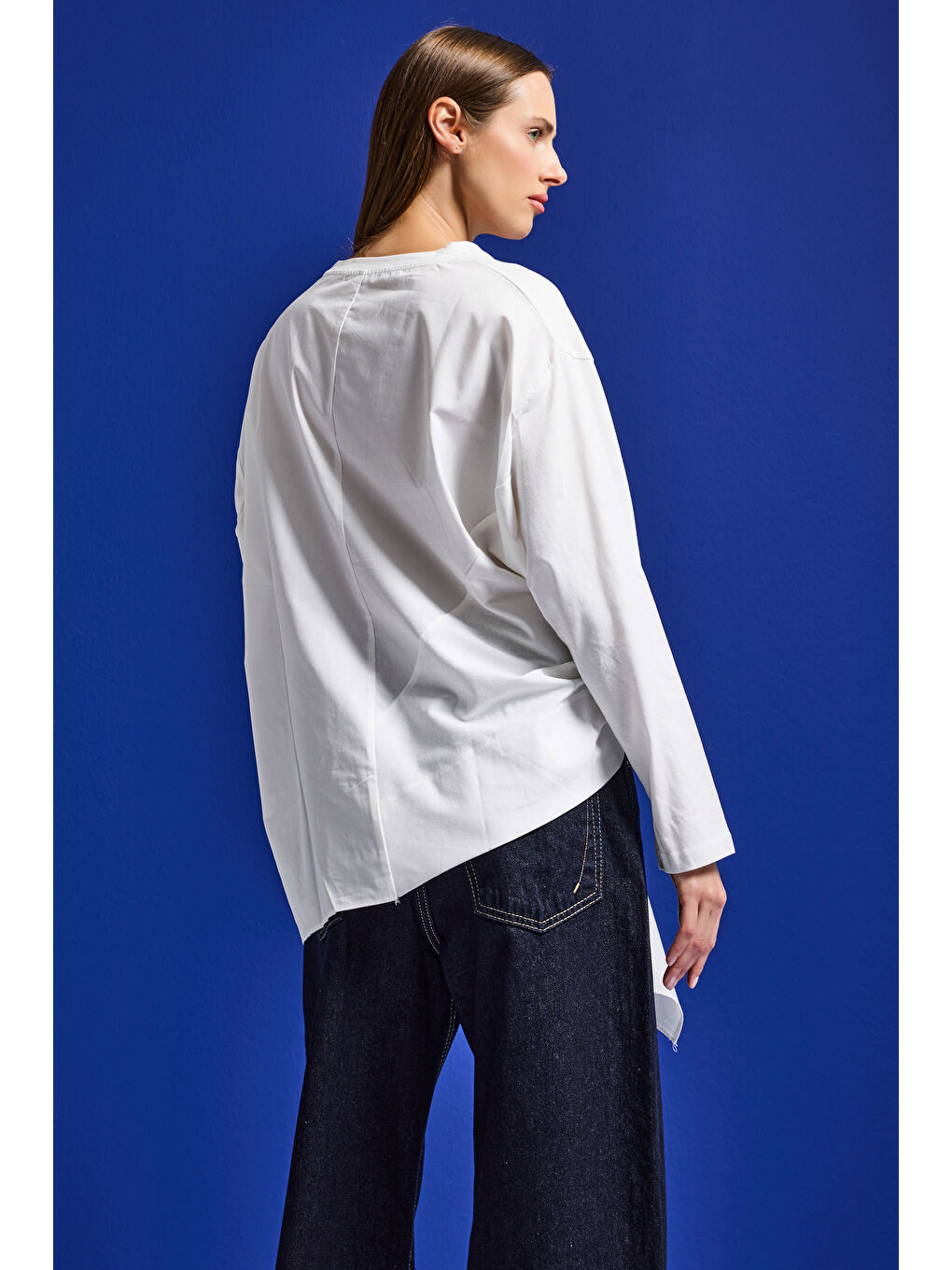 Kadın Beyaz w5 Oversize Çift Parça Tasarım Gömlek Sweatshirt-5