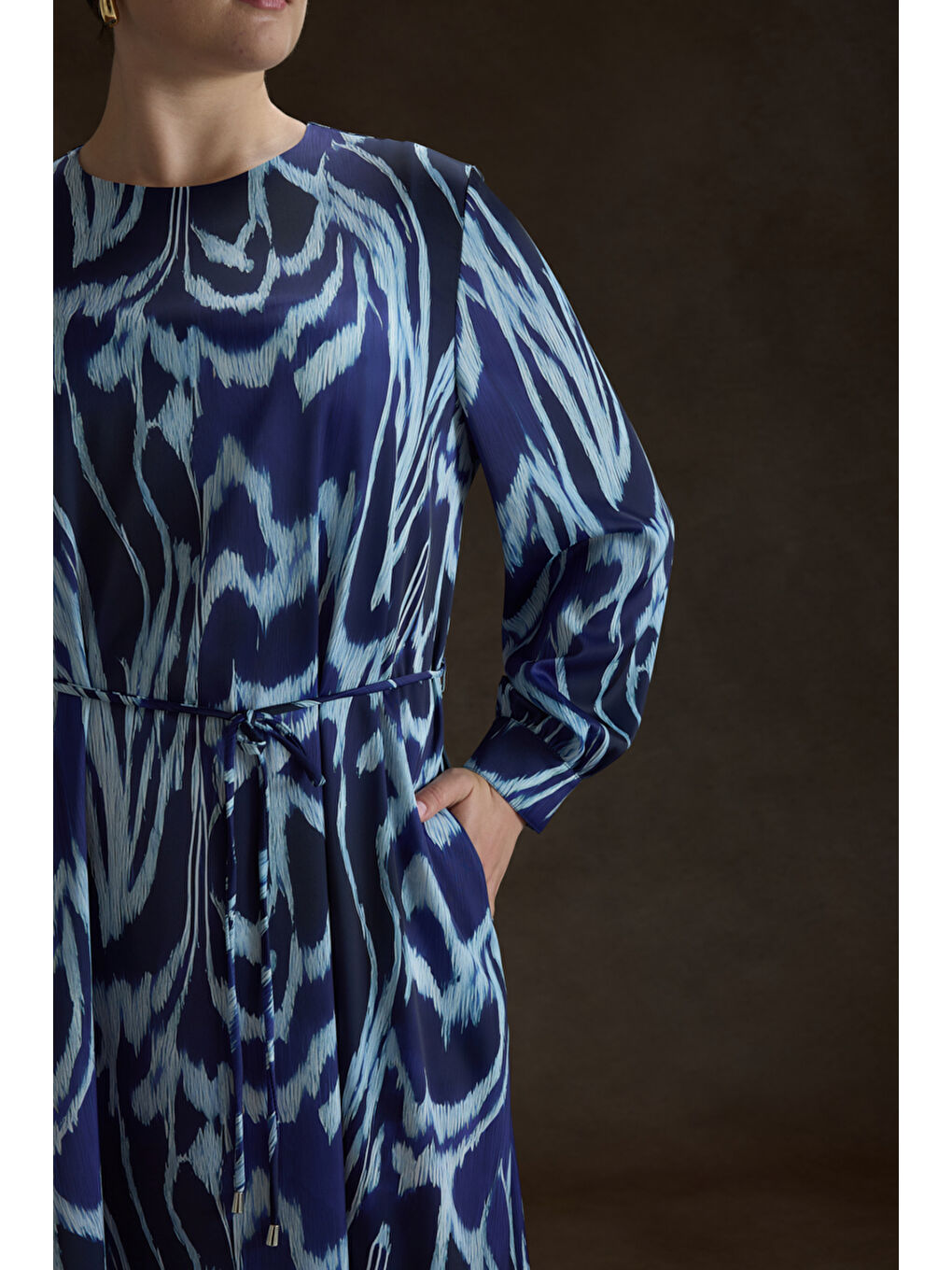 Lacivert Desenli Elbise-4