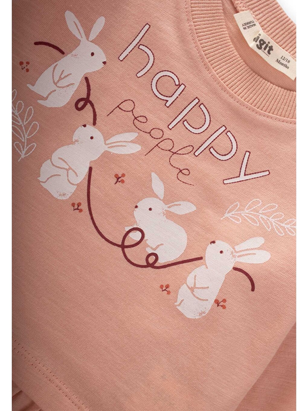 Turuncu Tavşan Baskılı Eteği Fırfırlı Taytlı Takım 1-6 Yaş Yavruağzı-2