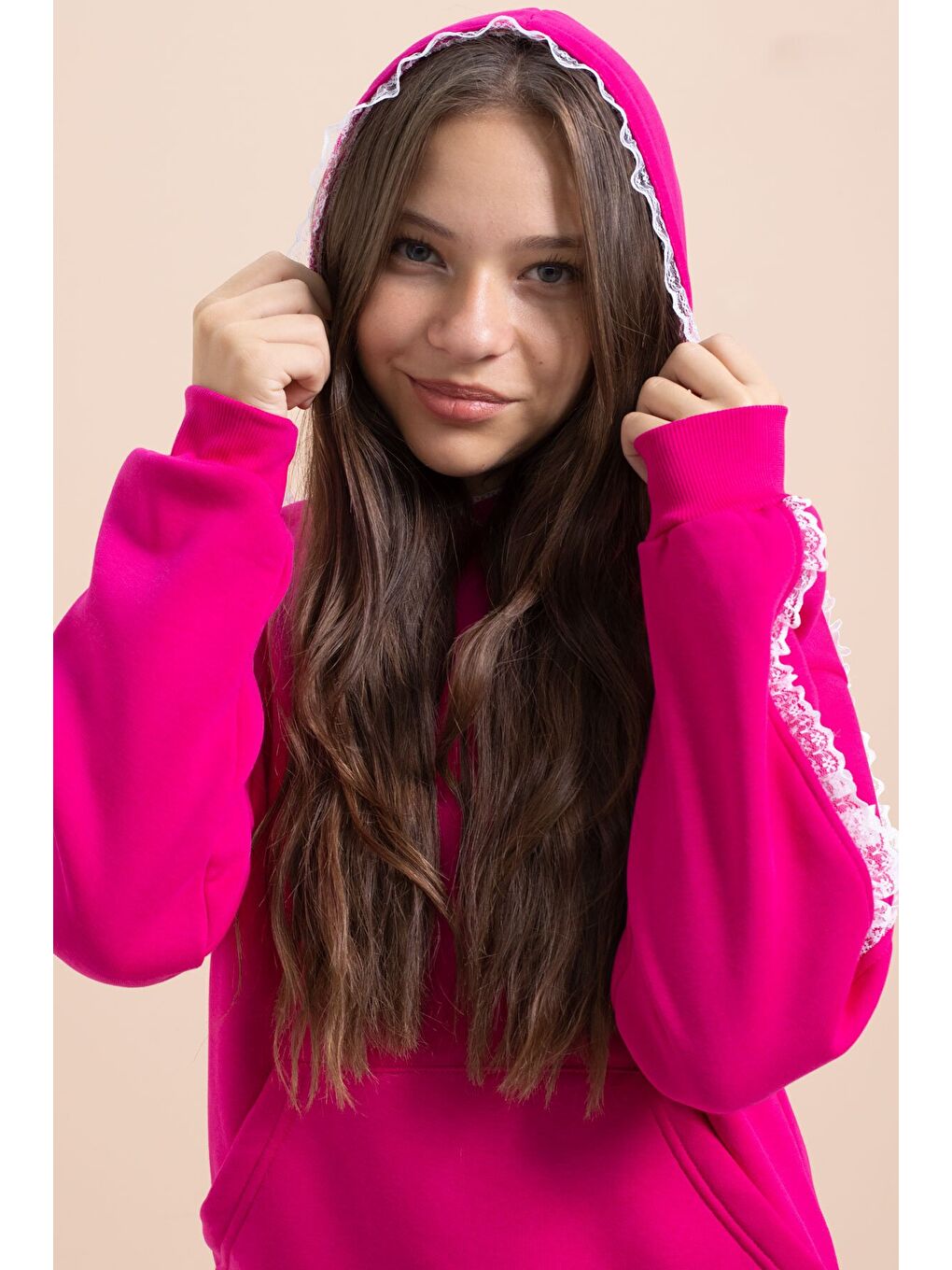 Fuşya Kız Çocuk Şardonlu Dantel Detaylı 3 İplik Takım 21507-3