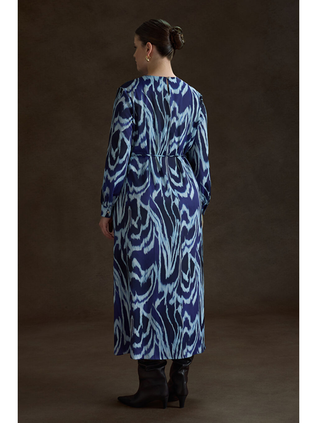 Lacivert Desenli Elbise-5