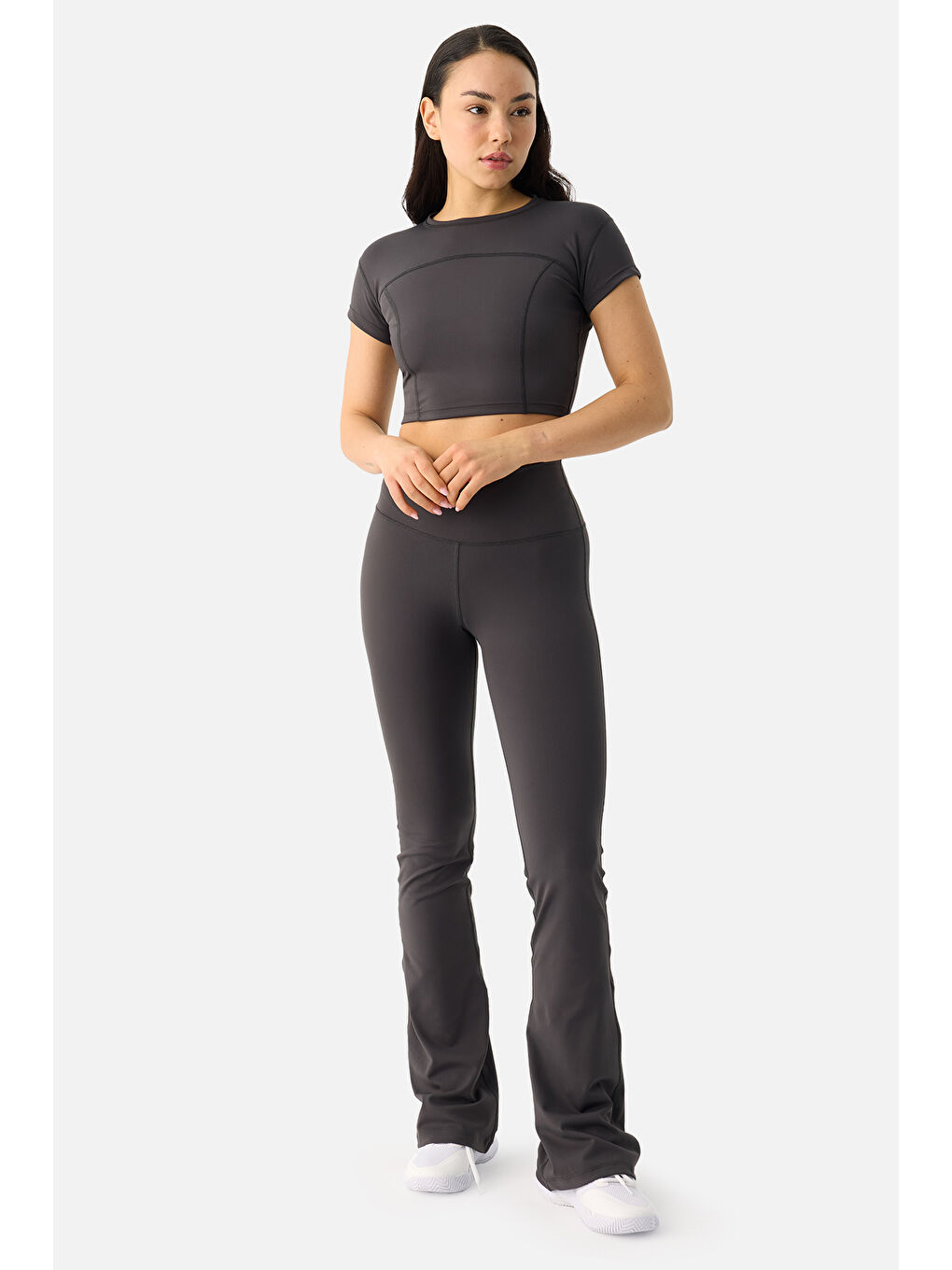 Gri Liora Yumuşak Kumaş Geniş Paça Füme Tayt Pantolon-1