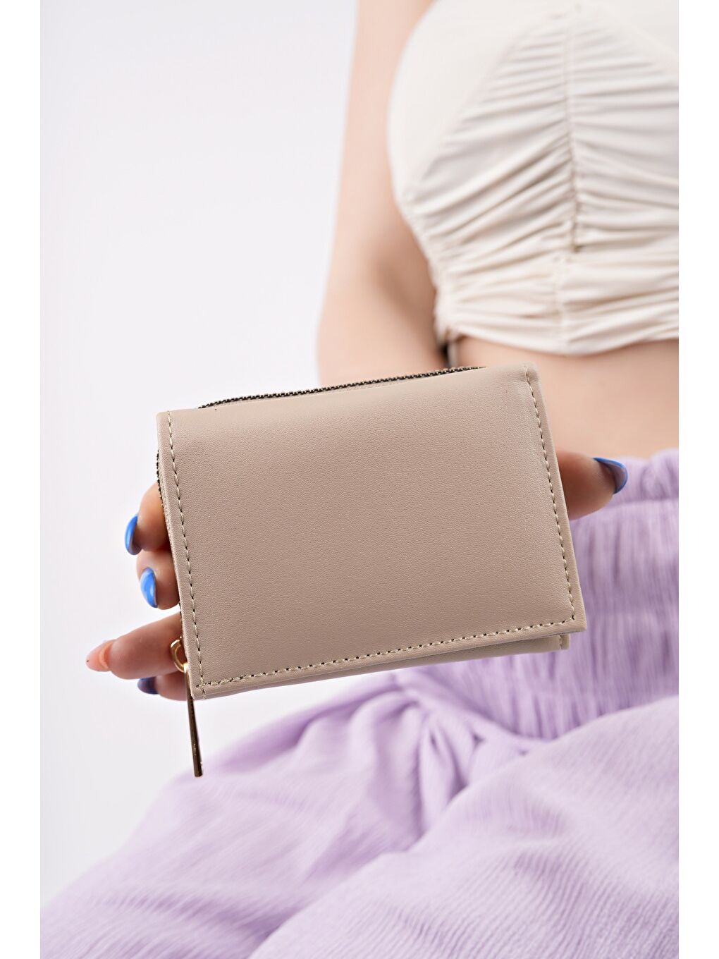 Bej LİTTLE Bozuk & Kağıt Para Bölmeli Fermuarlı Kartlık Kadın Cüzdan-1