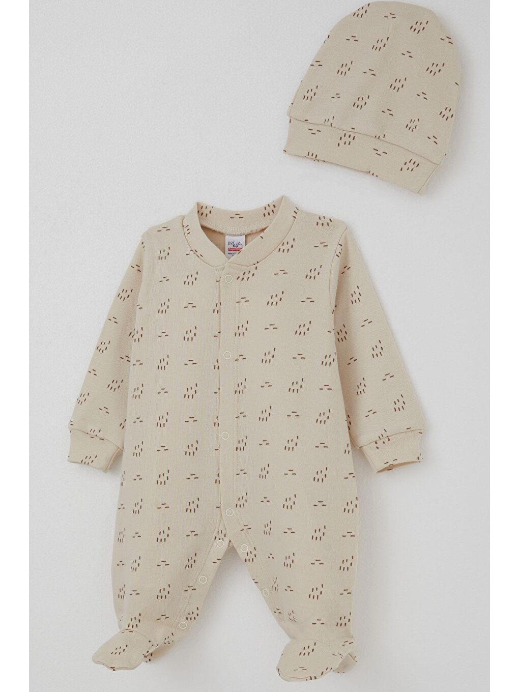 Erkek Bebek Patikli Tulum Desenli Bej (0-6 Ay)-2