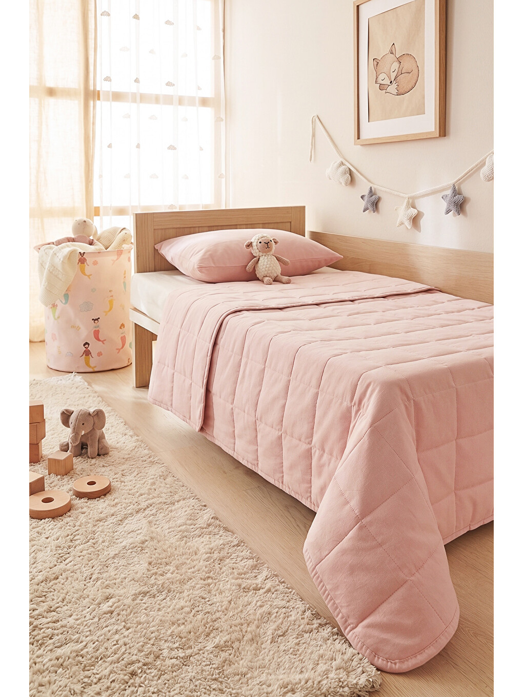 %100 Pamuk Kumaş Kapitoneli Pembe Çok Amaçlı Bebek Yatak Örtüsü Seti 1 Adet 100 X 150 / 1 Adet 37 X-2