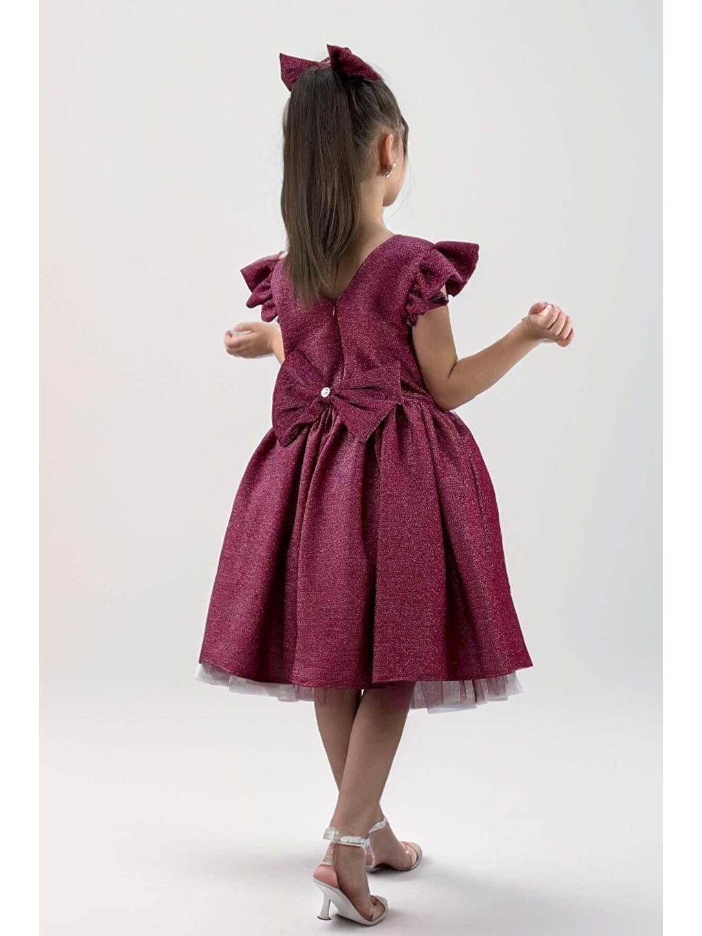 Kız Çocuk Parıldayan Magenta Mor Elbise-1