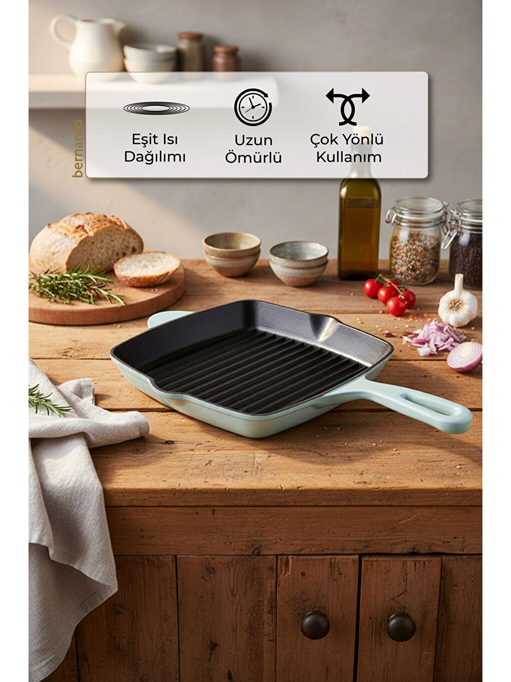 Intensa Döküm Kare Tava Yeşil 26cm-6