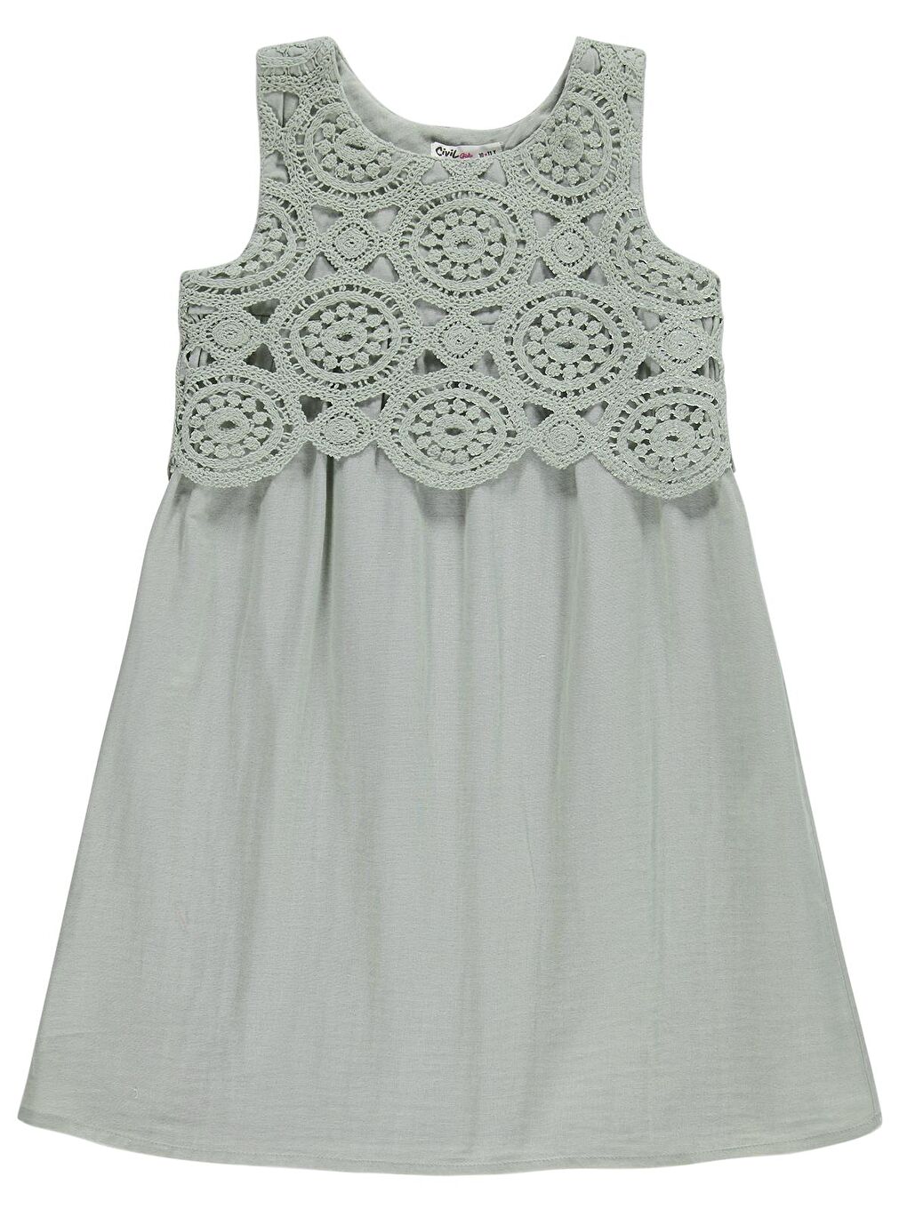 Girls Dantelli 10-13 Yaş Elbise - Yeşil-1