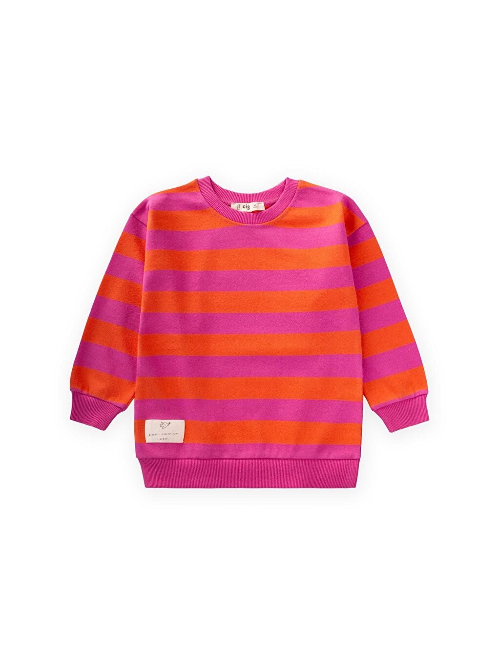 Çizgili Triko Sweatshırt 2-12 Yaş Turuncu Fuşya
