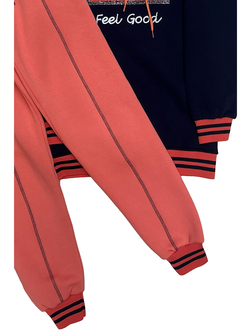 Kahverengi Kız Çocuk Kapüşonlu Papatya Nakışlı Taş Süslemeli 3 İplik Alt- Üst Takım 12323-3