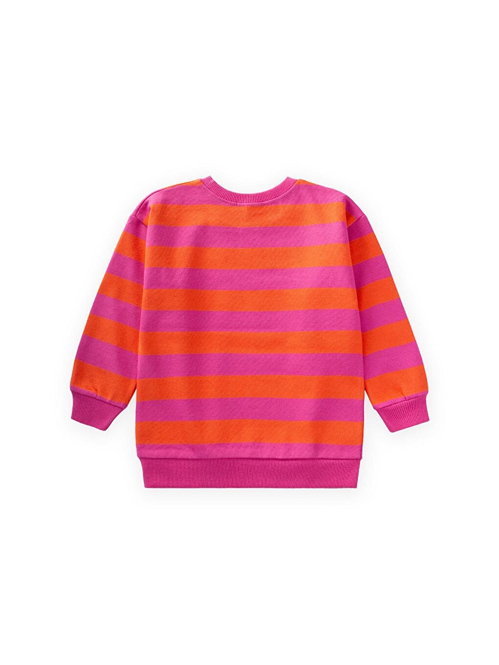Çizgili Triko Sweatshırt 2-12 Yaş Turuncu Fuşya-1
