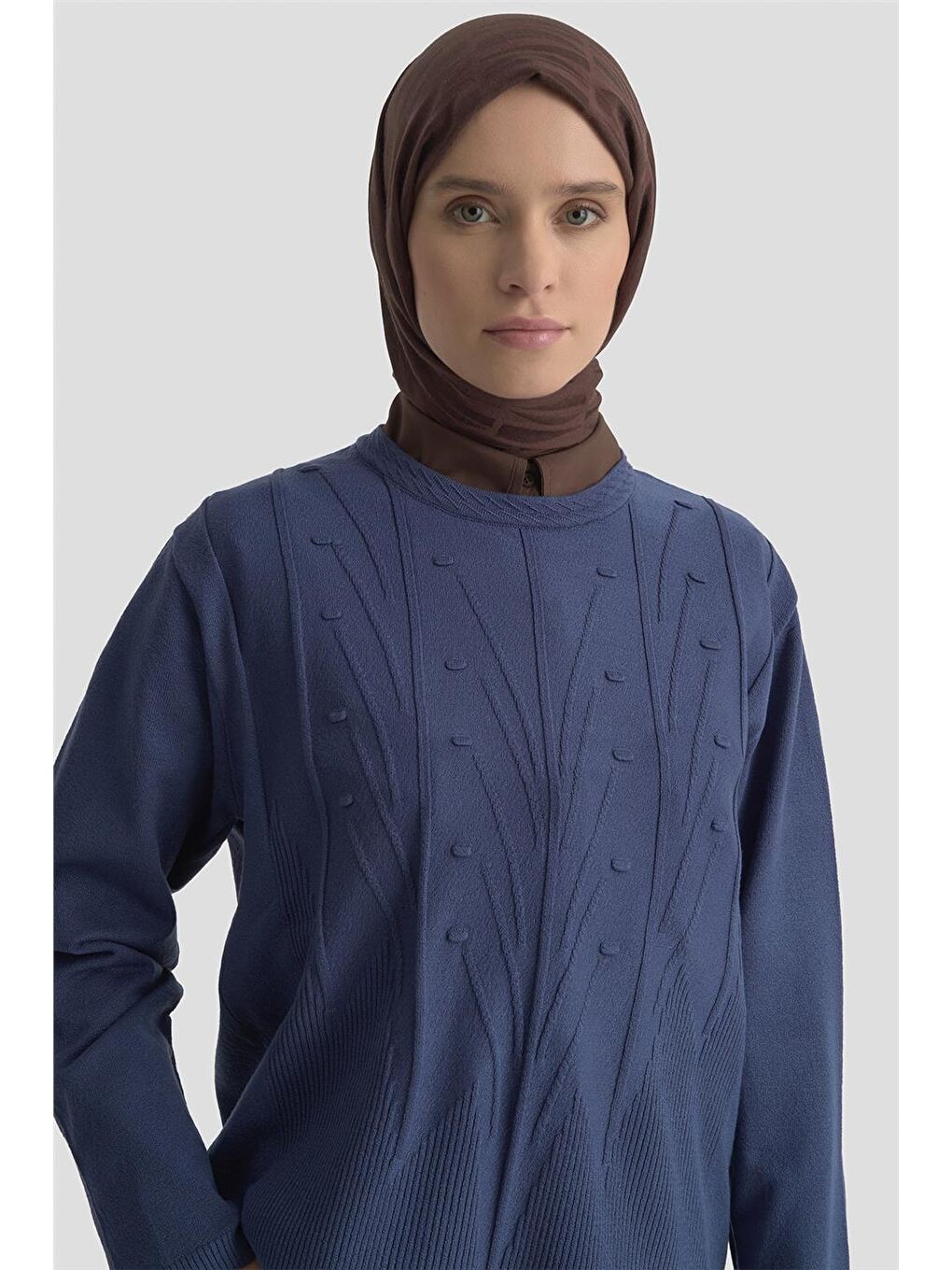 Başak Desenli Kazak 25Kd7006 İndigo-2