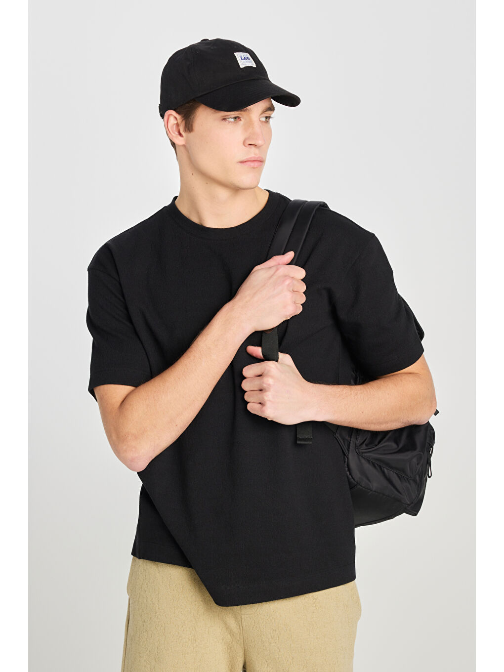 Relaxed Fit Geniş Kesim Bisiklet Yaka Pamuklu Siyah Tişört