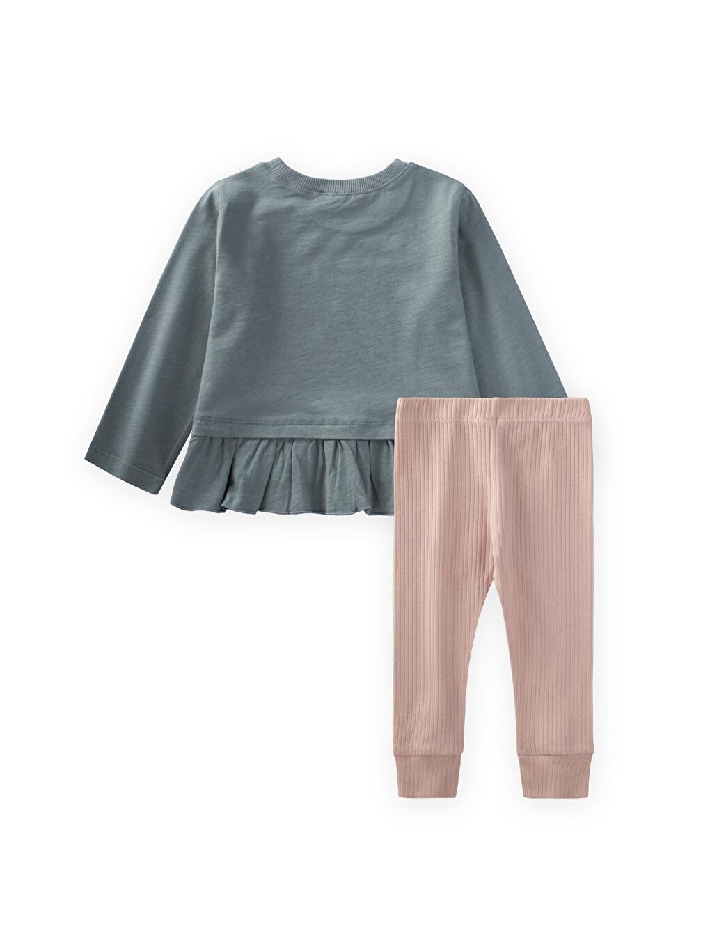 Tavşan Baskılı Eteği Fırfırlı Taytlı Takım 1-6 Yaş Çağla Yeşil-1