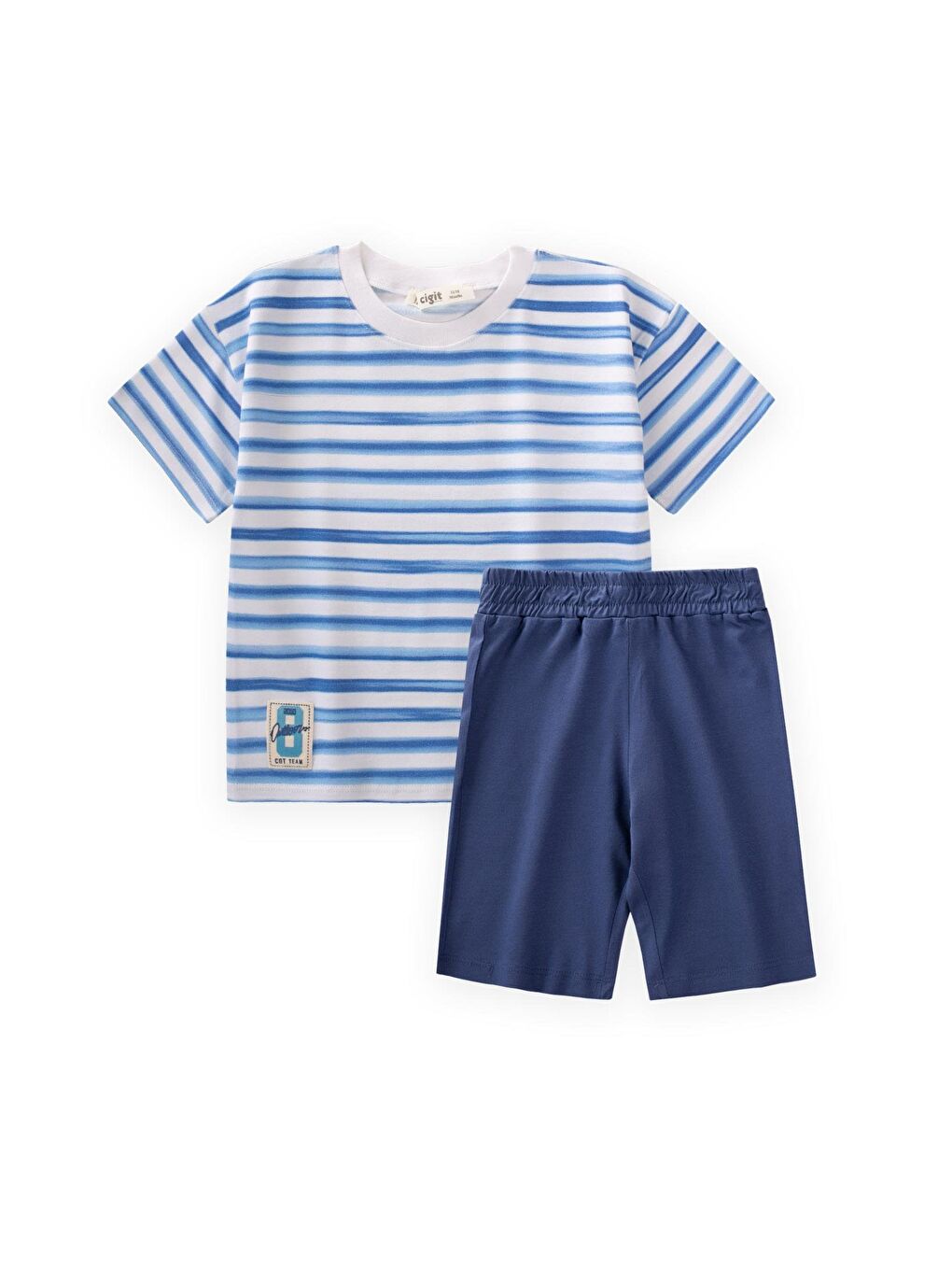 Çizgili Basic Kapri Takım 1-8 Yaş Ekru