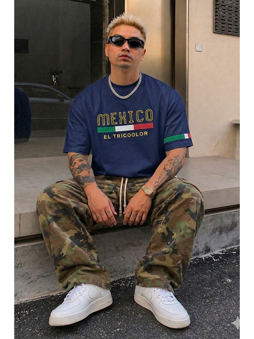 Lacivert Erkek %100 Pamuk Regular Baskılı Tişört-1