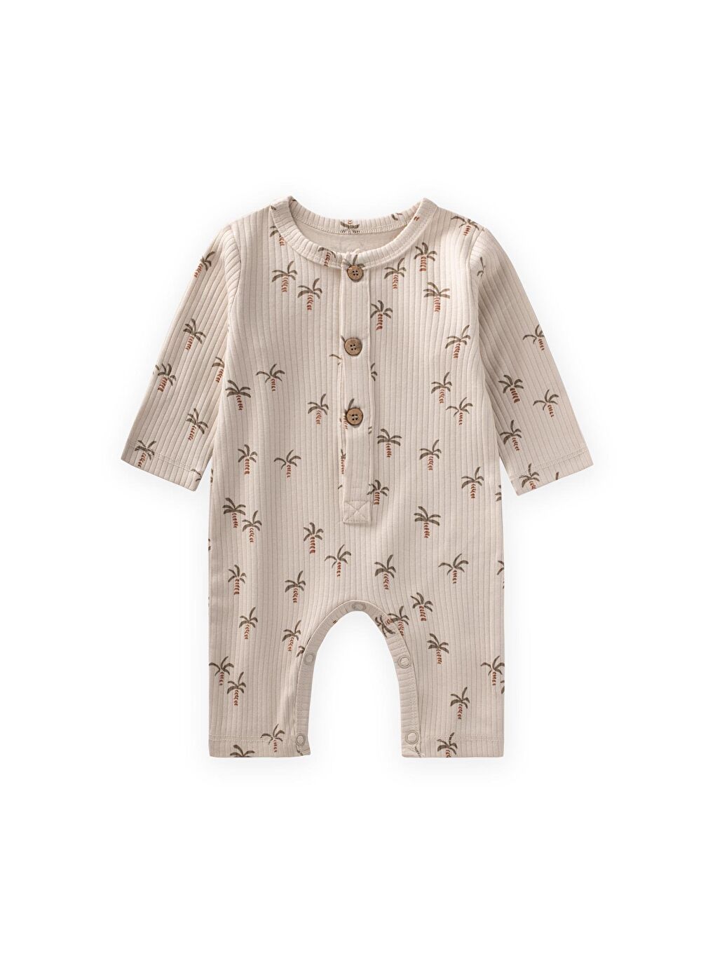 Ekru Baskılı Tulum 0-3 Yaş Palmiye Desen