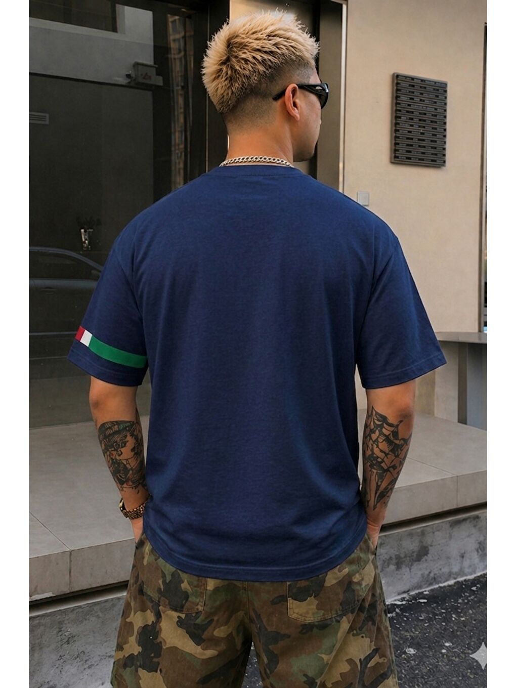 Lacivert Erkek %100 Pamuk Regular Baskılı Tişört-2