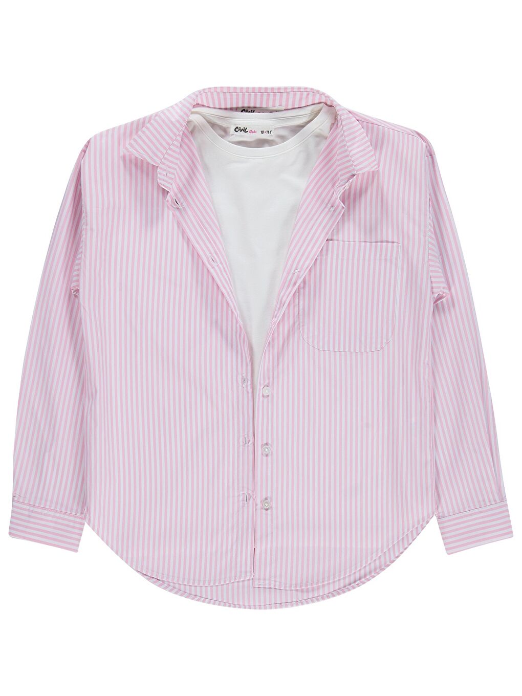 Girls Çizgili 10-13 Yaş Gömlek - Pembe