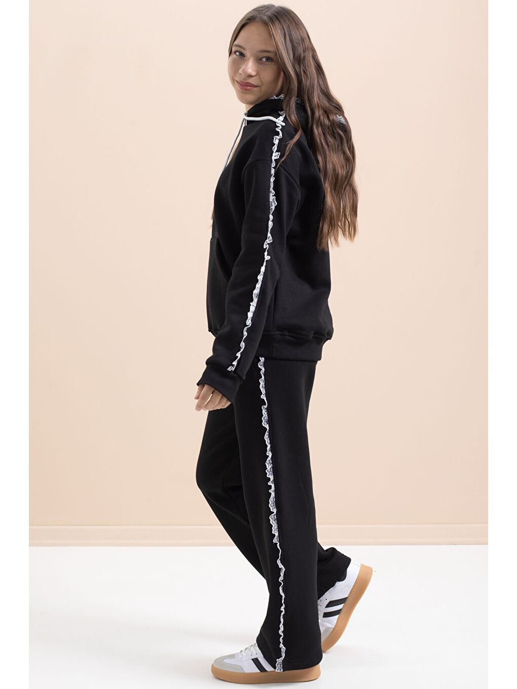 Siyah Kız Çocuk Şardonlu Dantel Detaylı 3 İplik Takım 21503-3