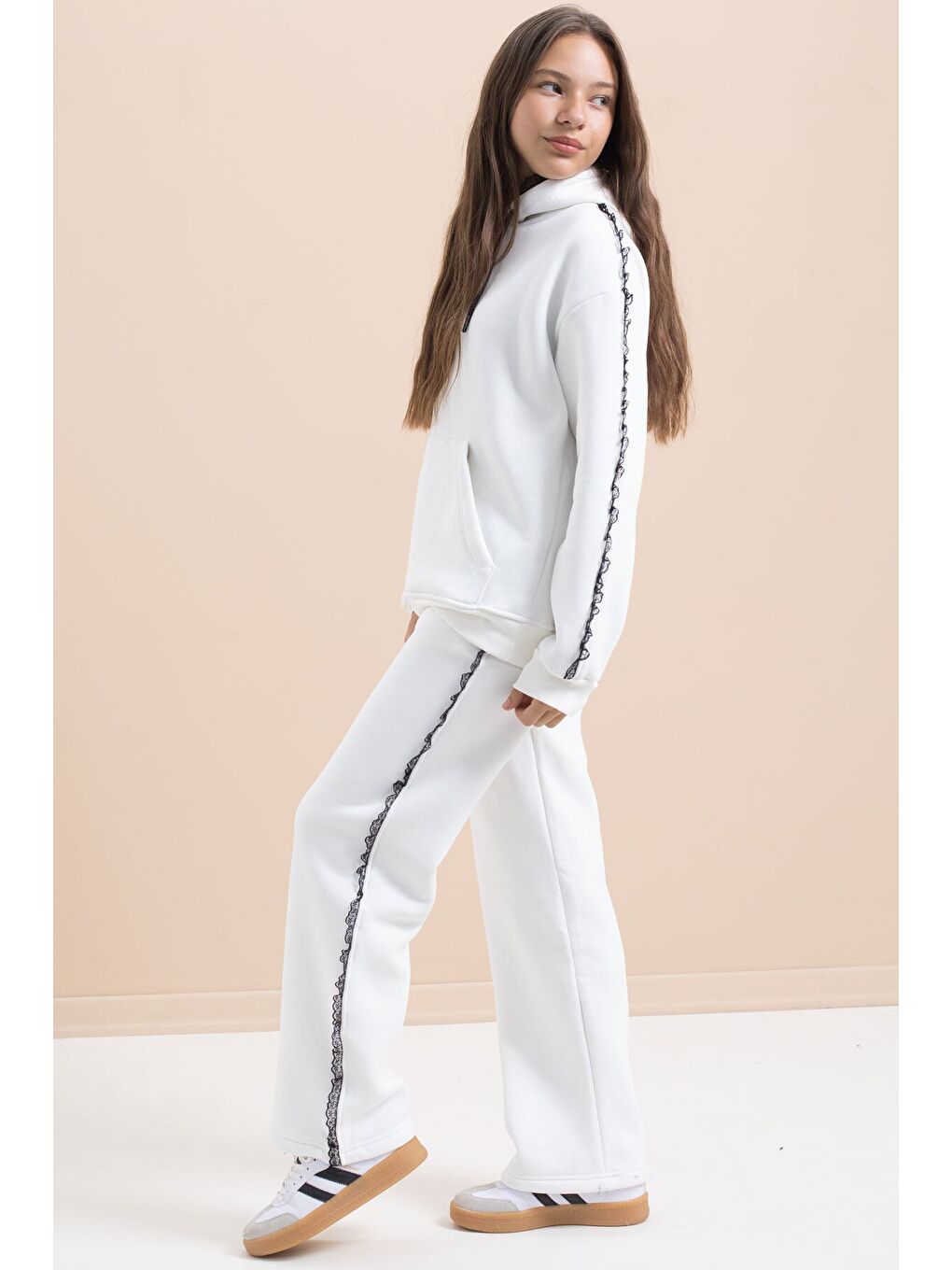 Beyaz Kız Çocuk Şardonlu Dantel Detaylı 3 İplik Takım 21504-4