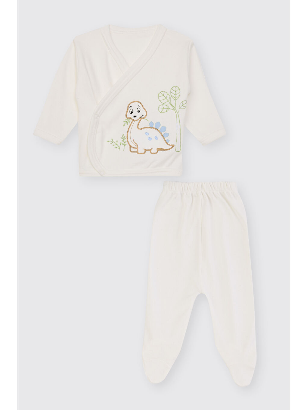 Yenidoğan Dinozor Detaylı Ekru 5'li Hastane Çıkış Seti-1