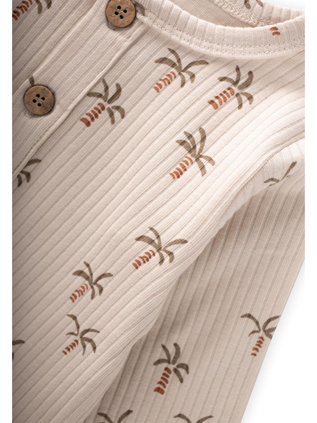 Ekru Baskılı Tulum 0-3 Yaş Palmiye Desen-2