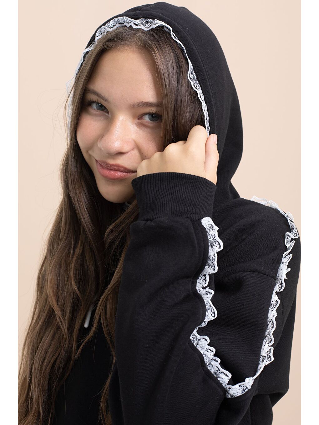 Siyah Kız Çocuk Şardonlu Dantel Detaylı 3 İplik Takım 21503-4