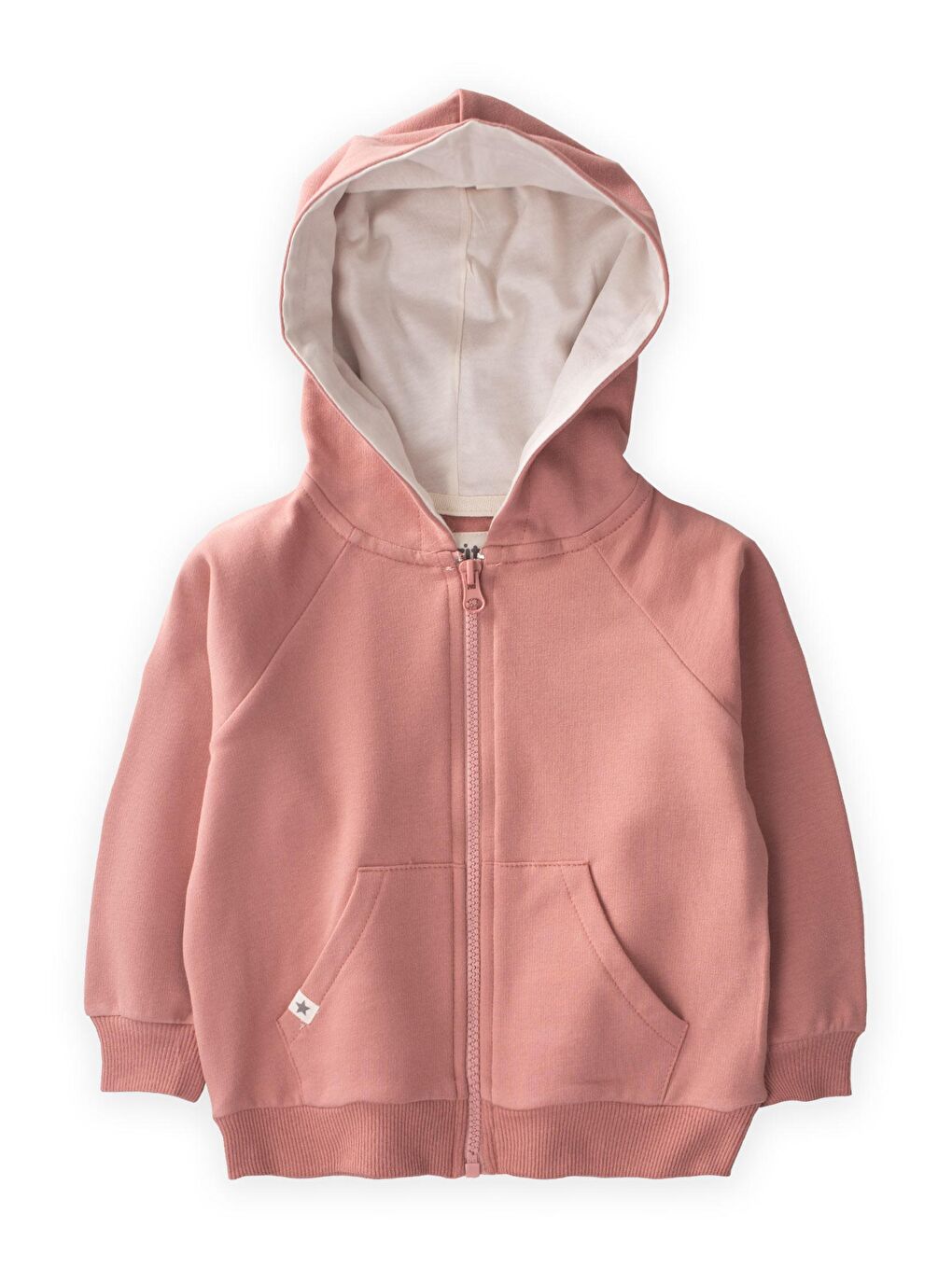 Pembe Kapüşonlu Fermuarlı Hırka 1-14 Yaş Gül Kurusu