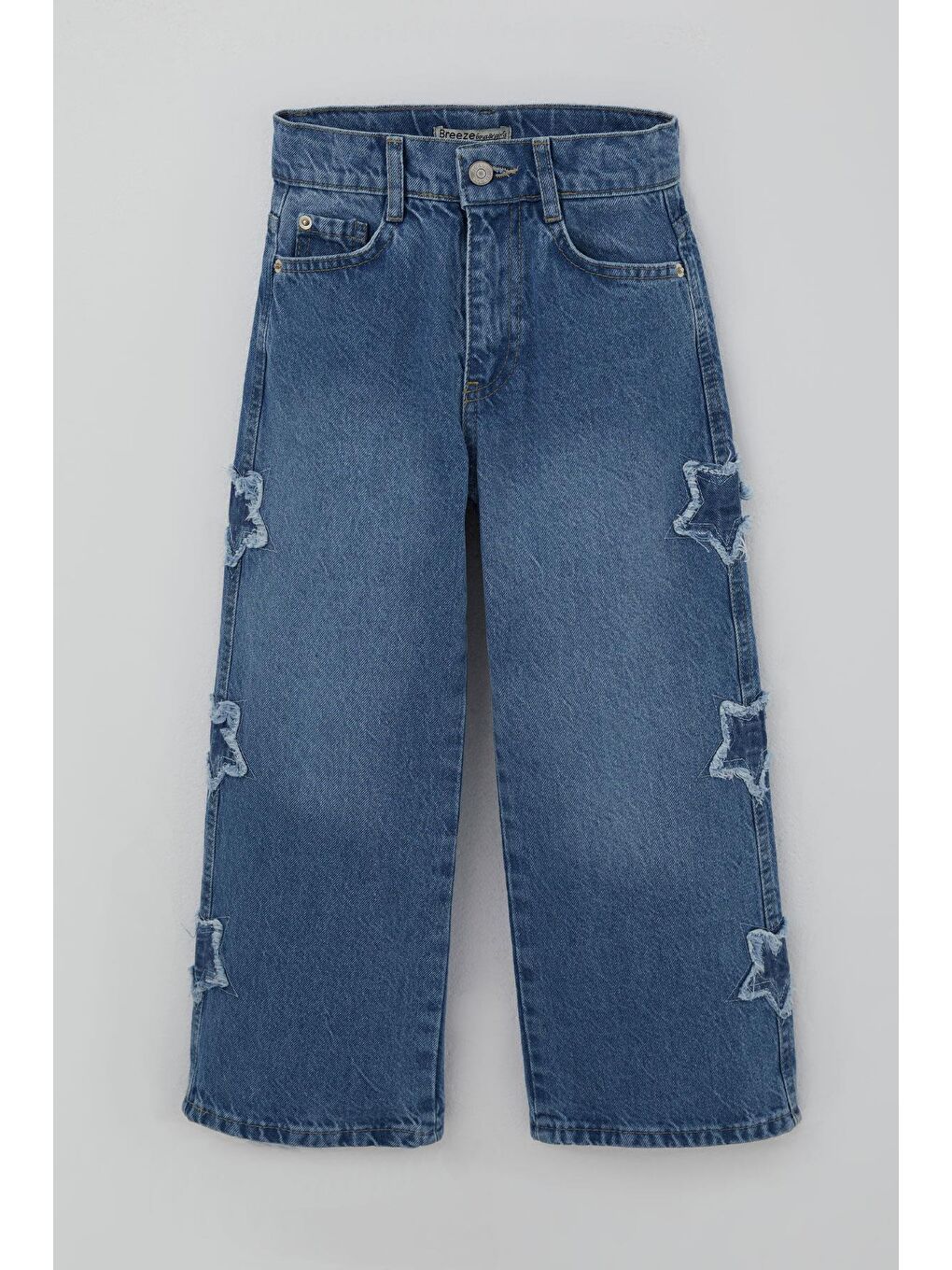 Yeşil Kız Çocuk Jean Pantolon Yıldız Nakışlı Mavi (5-7 Yaş)-3