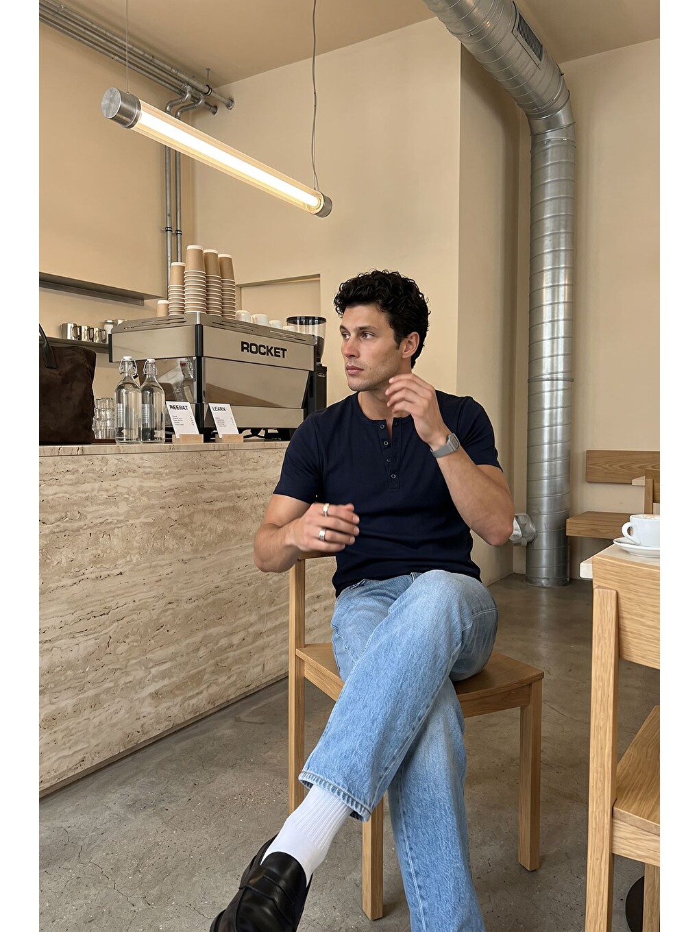 Siyah Liiri %100 Pamuk Premium Fitilli Yarım Düğmeli Erkek Tişört Regular Fit Basic Yazlık Tişört-6