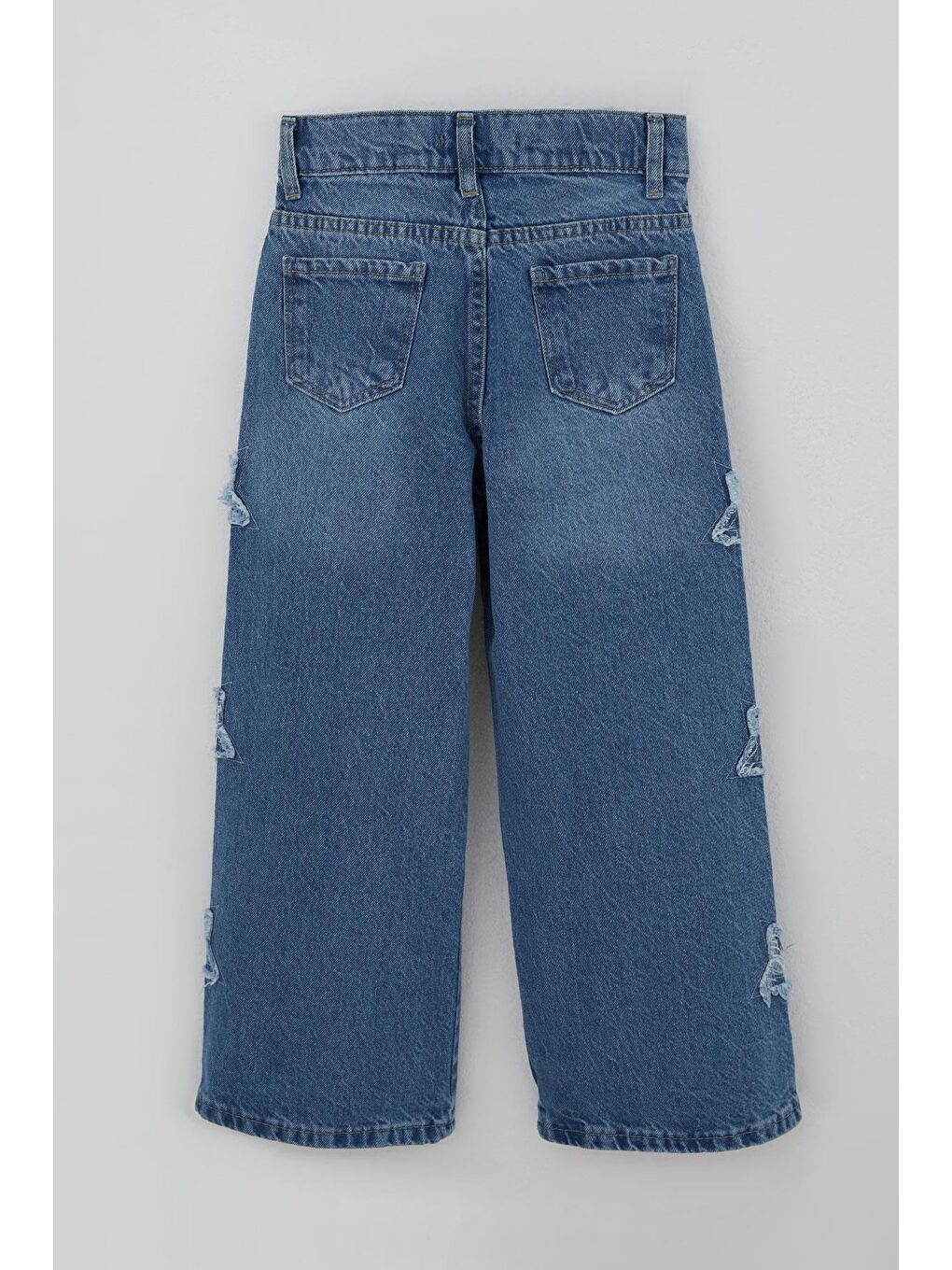 Yeşil Kız Çocuk Jean Pantolon Yıldız Nakışlı Mavi (5-7 Yaş)-4