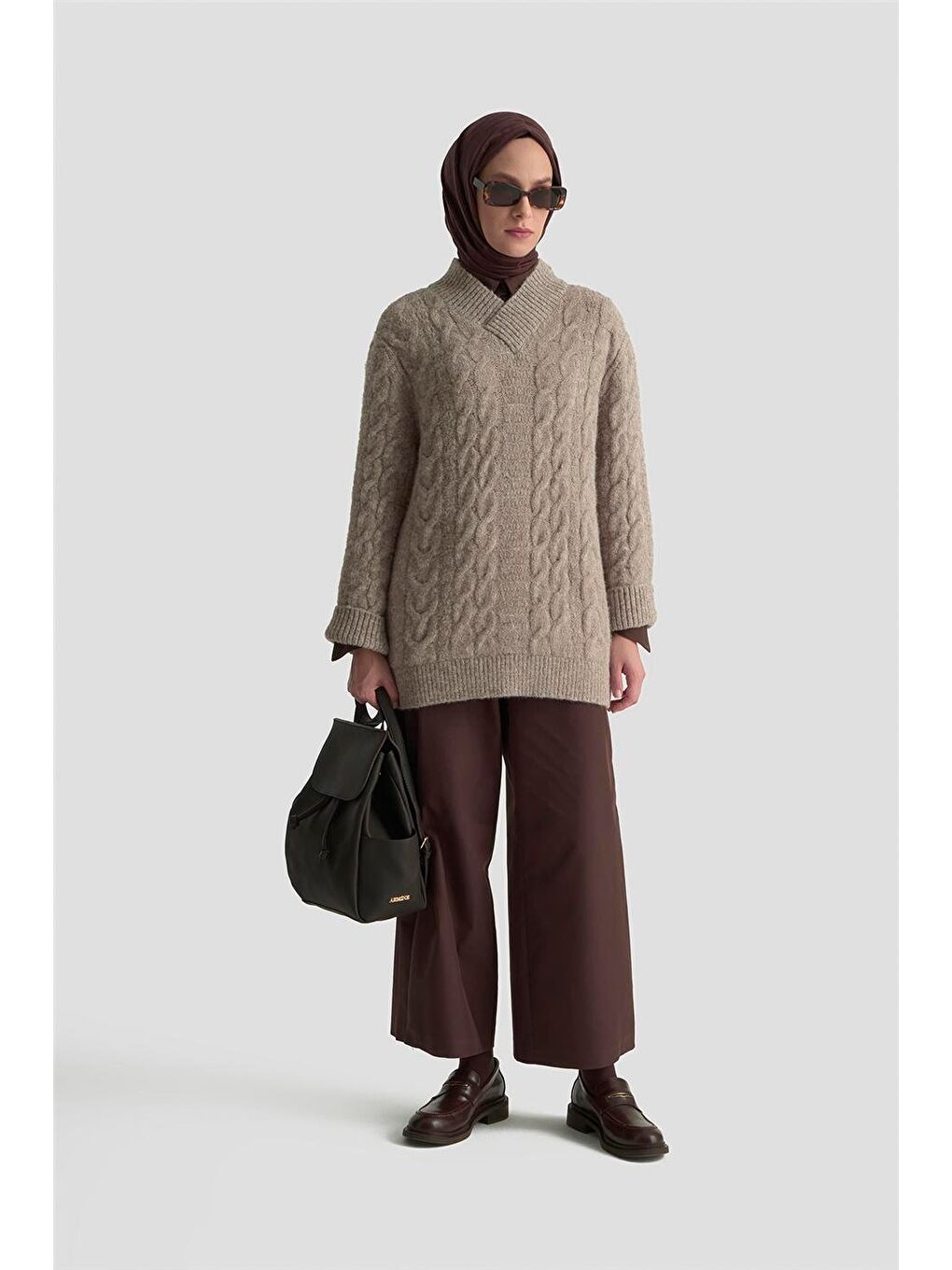 Saç Örgü Desenli Kazak 25Kd6002 Ekru-2