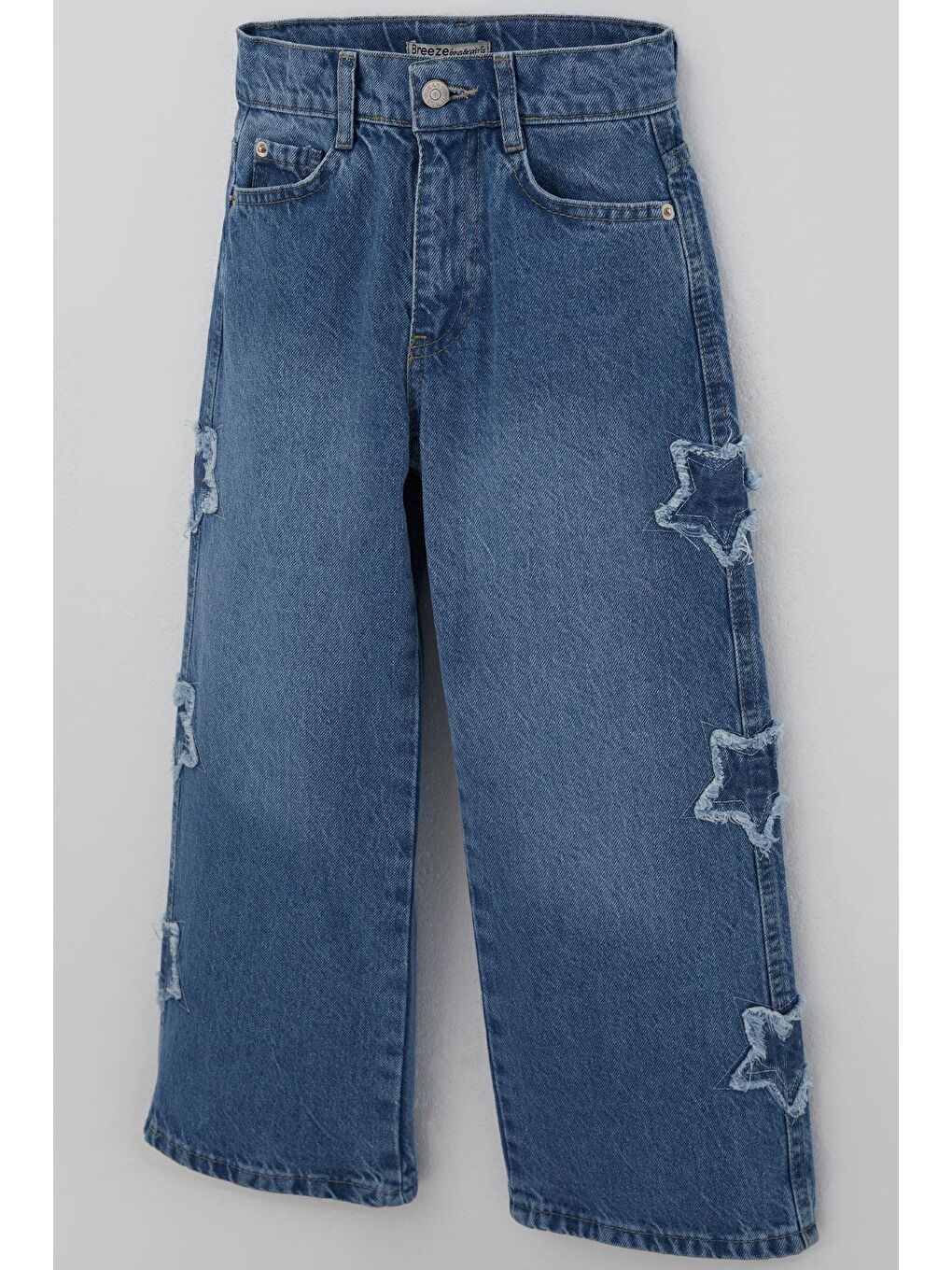 Yeşil Kız Çocuk Jean Pantolon Yıldız Nakışlı Mavi (5-7 Yaş)-5