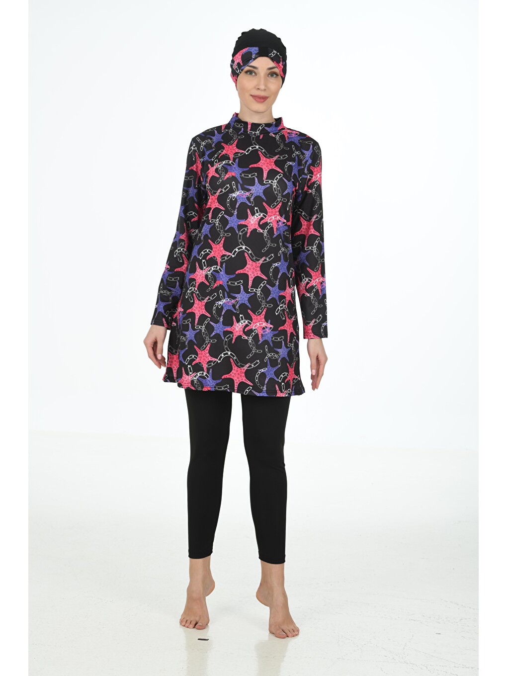 Siyah Tam Kapalı Elastanlı Tesettür Mayo 3323