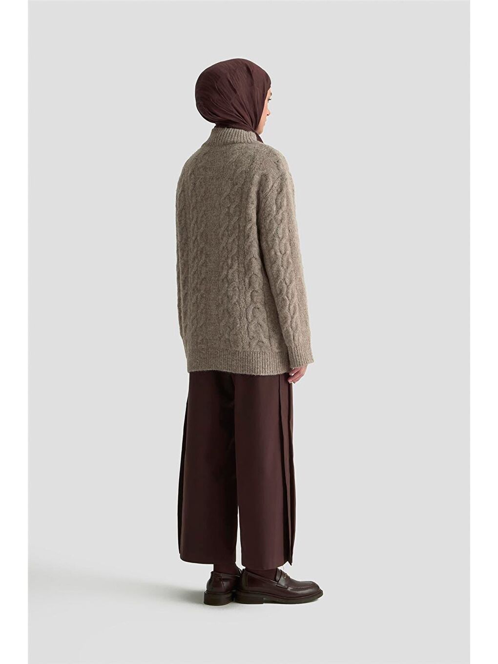 Saç Örgü Desenli Kazak 25Kd6002 Ekru-4