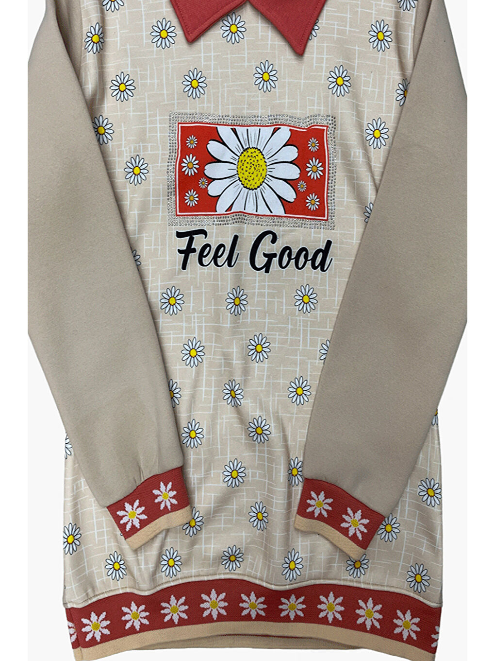 Kahverengi Kız Çocuk Papatya Baskılı Taş Süslemeli 3 İplik Alt Üst Takım 12324-3