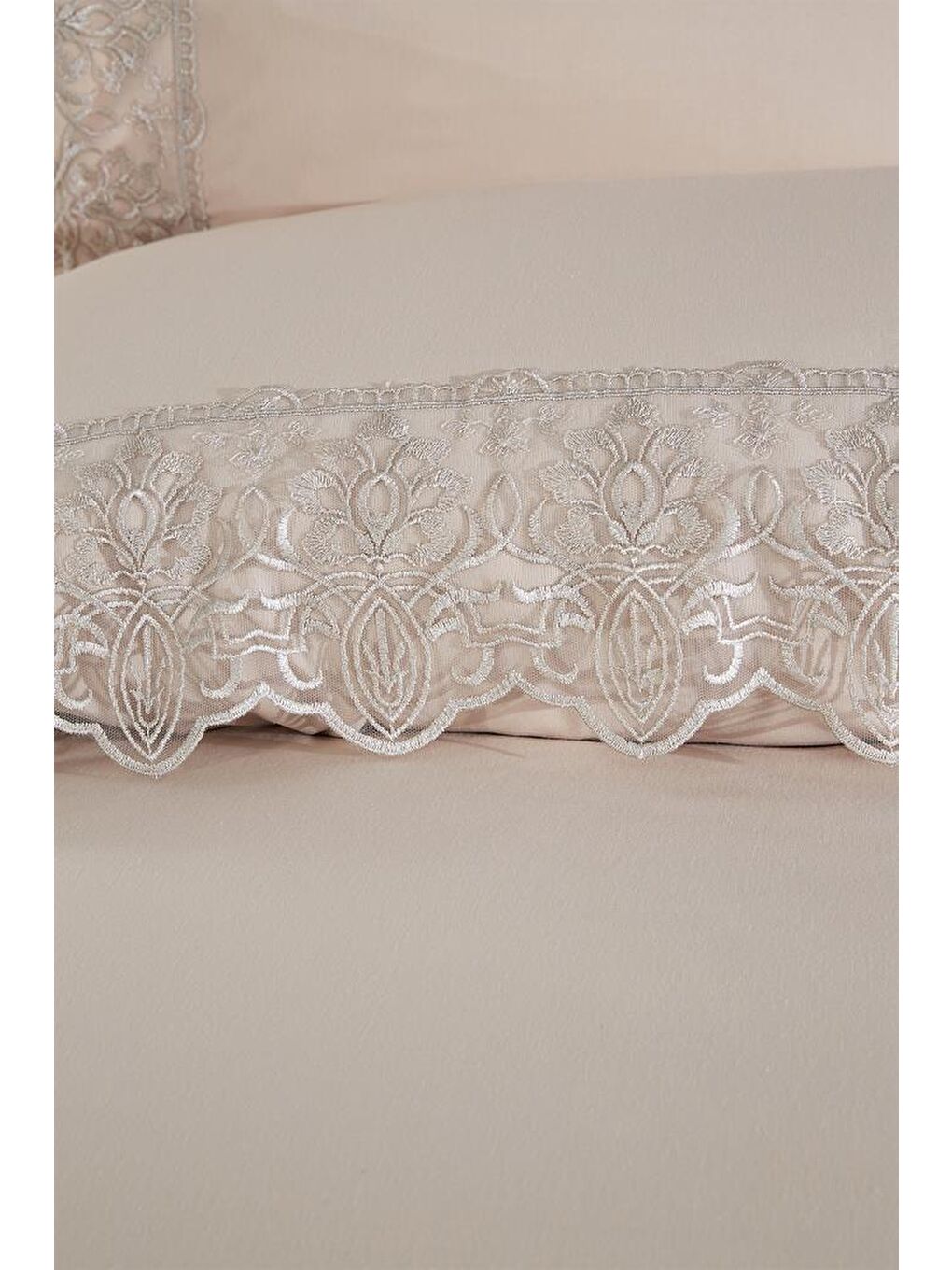 Kahverengi Fransız Dantelli Yeşim Çeyizlik Nevresim Takımı Cappucino-1