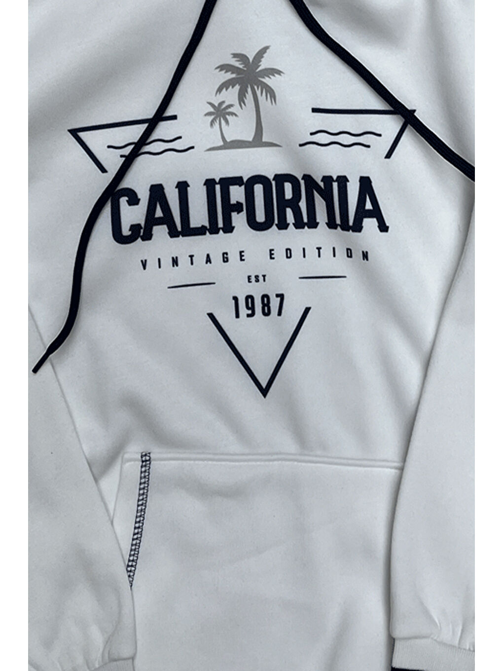 Beyaz Kız Çocuk Kapüşonlu Kanguru Cepli Ribana ve Baskı Detaylı 3 İplik Sweatshirt 12325-1