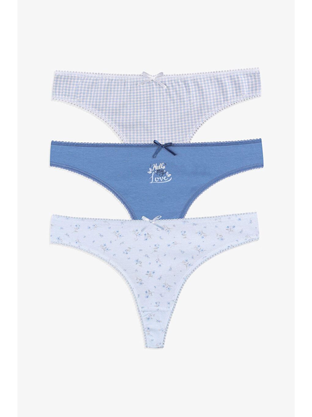 Mavi Kadın 3'lü Pamuklu Desenli Tanga