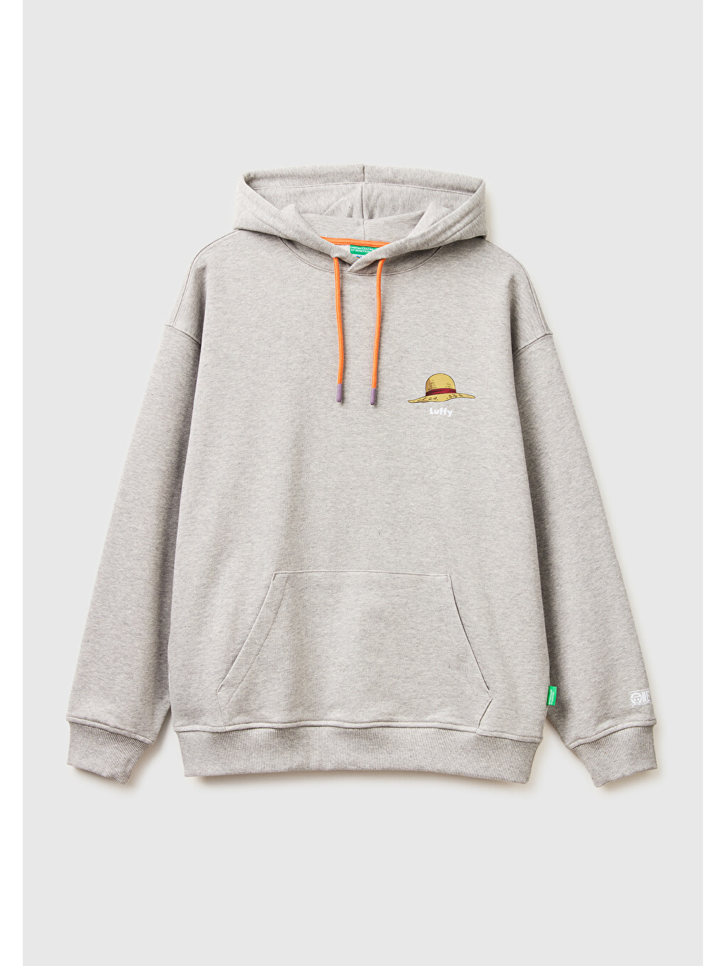 Erkek Gri Melanj %100 Pamuk Kontrast Kordonlu Grafik Baskılı Kapüşonlu Sweatshirt