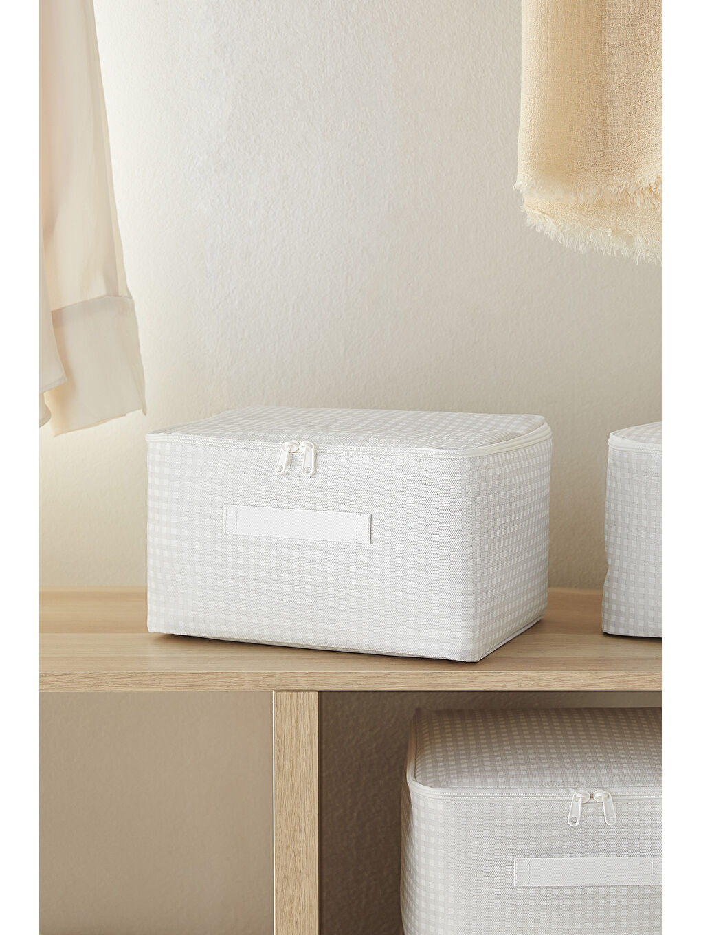 4'lü Küçük Boy Gri Pötikare Hurç Set 30 x 22 x 18 cm-1