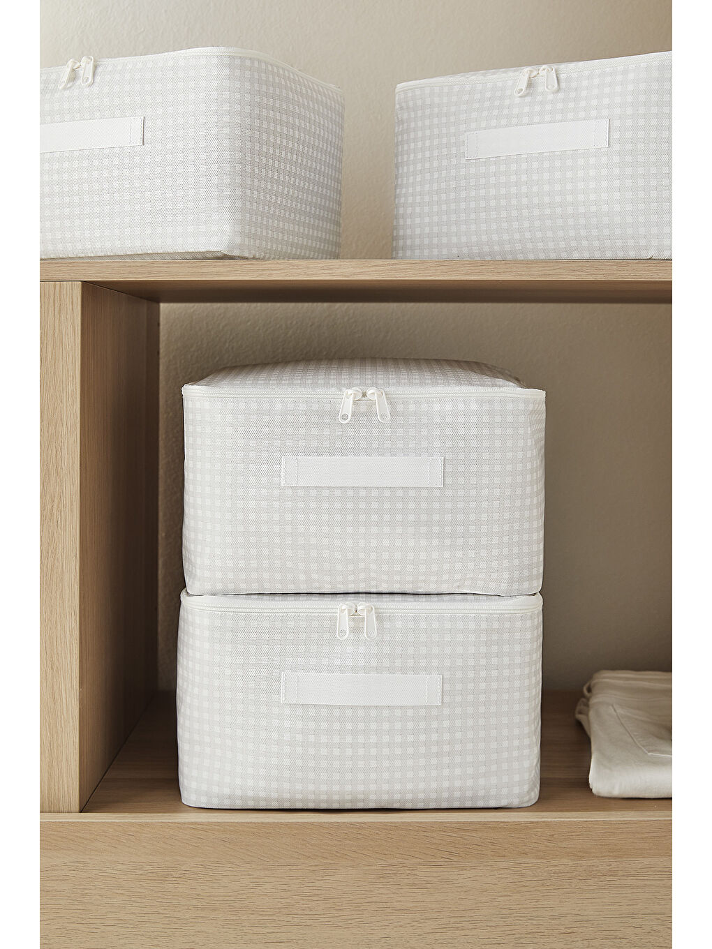 4'lü Küçük Boy Gri Pötikare Hurç Set 30 x 22 x 18 cm-2