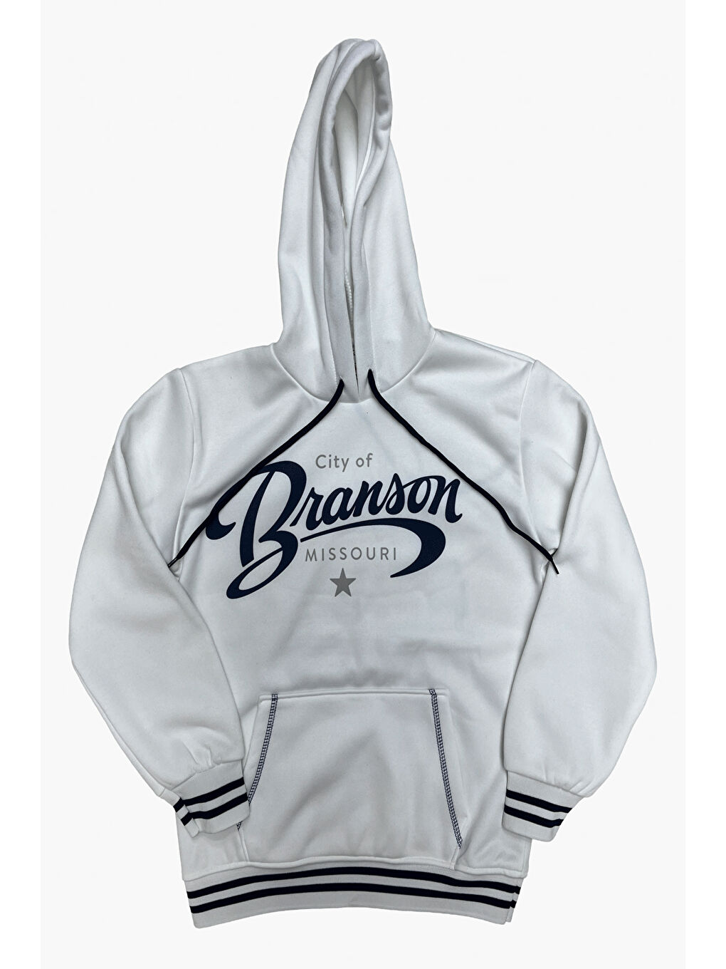 Beyaz Erkek Çocuk Kapüşonlu Kanguru Cepli Ribana ve Baskı Detaylı 3 İplik Sweatshirt 12326