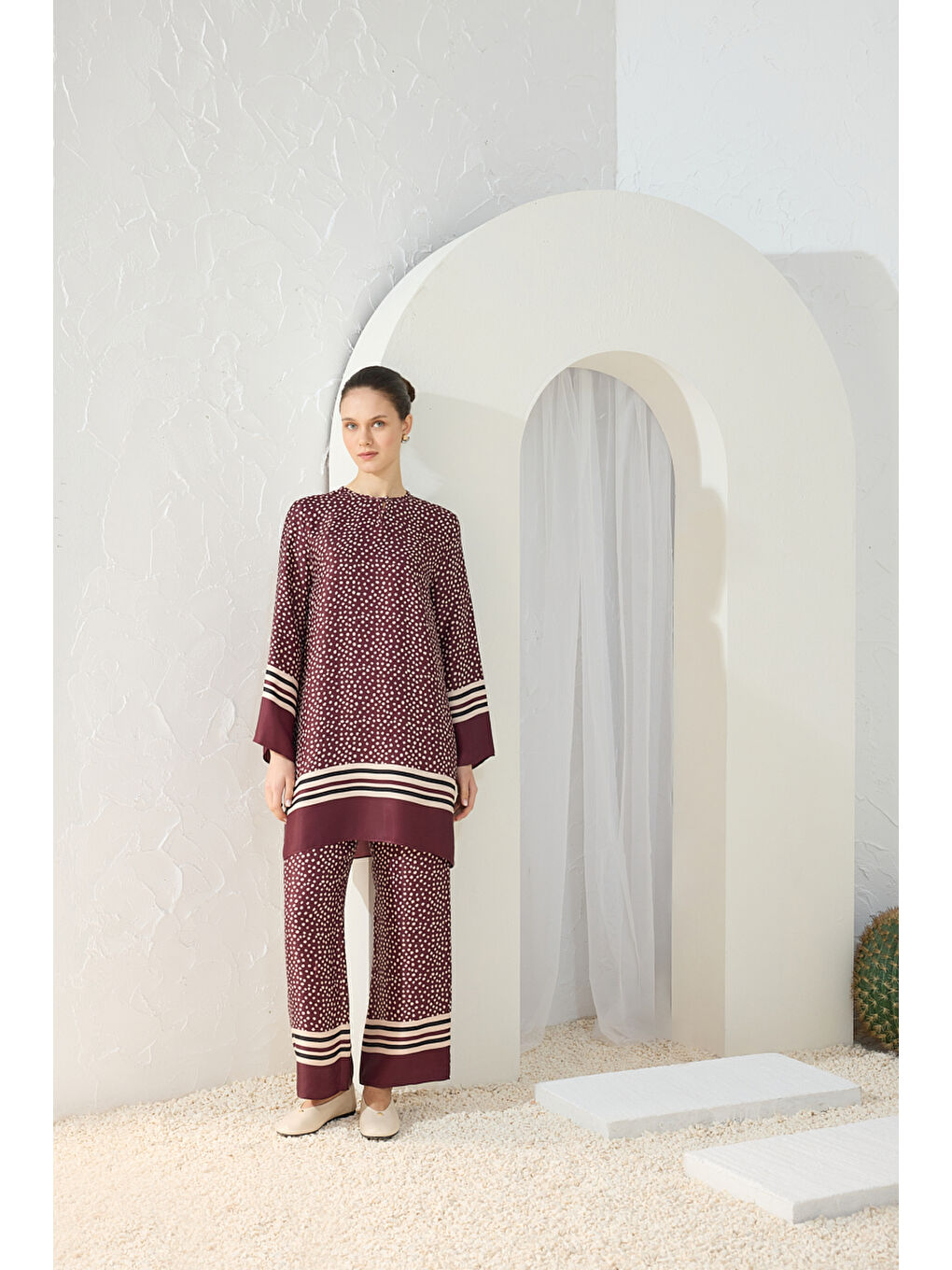 Bordo Desenli Pantolon