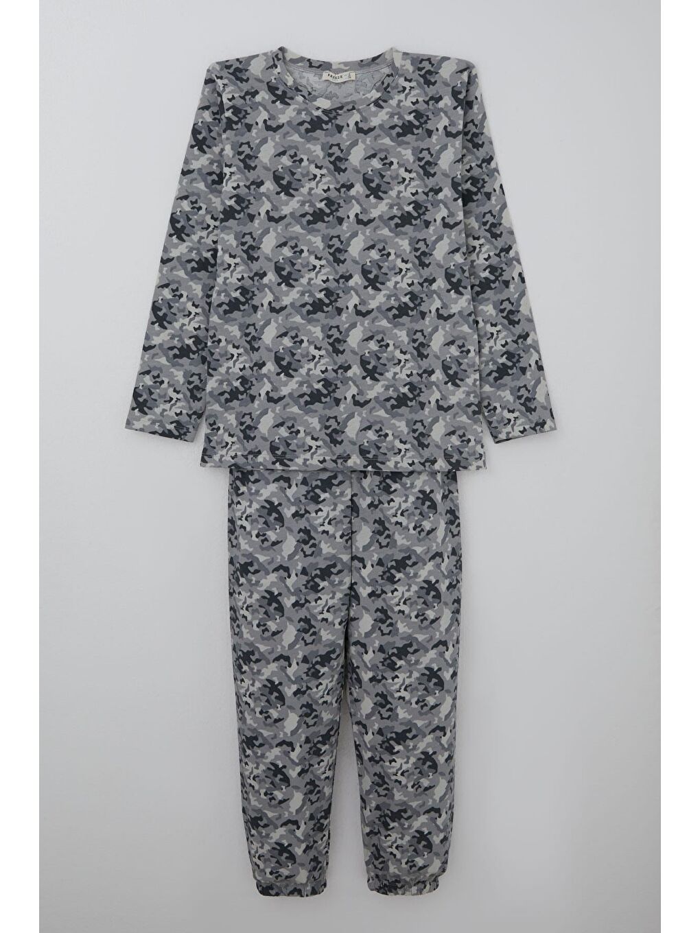 Erkek Çocuk Pijama Takımı Kamuflaj Desenli Gri (9-12 Yaş)